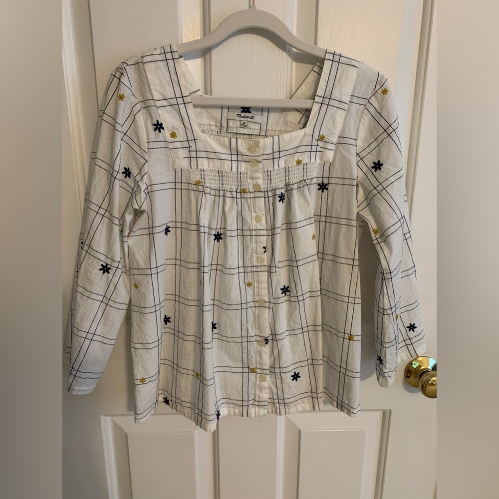 Madewell Floral Windowpane Embroidered Button-down Blouse XS